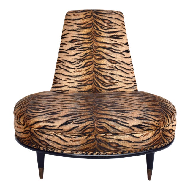 Mid Century Modern Slipper Chair in Tigre Upholstery For Sale