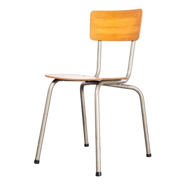 French Stacking University Silver Slim Back Dining Chairs, Set of 13 For Sale
