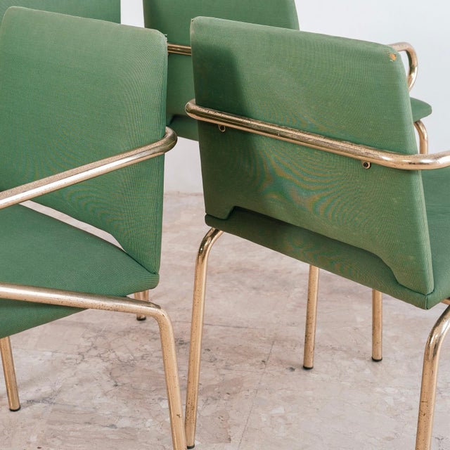 Hollywood Regency Chairs in Green Fabric and Gold Metal, 1970s, Set of 4 For Sale - Image 10 of 14