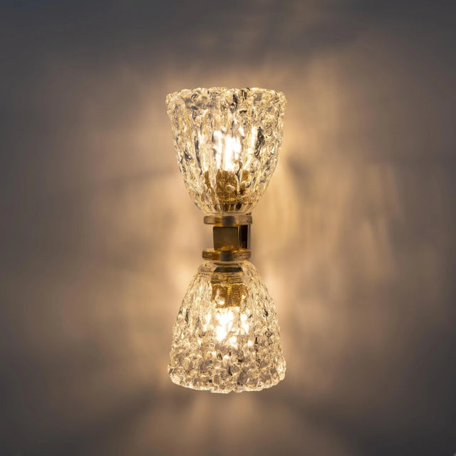 Art Deco Style Murano Glass and Brass Sconces, 1990s, Set of 2 For Sale - Image 4 of 11