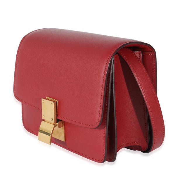 Celine Red Smooth Calfskin Small Classic Box Bag For Sale - Image 4 of 8