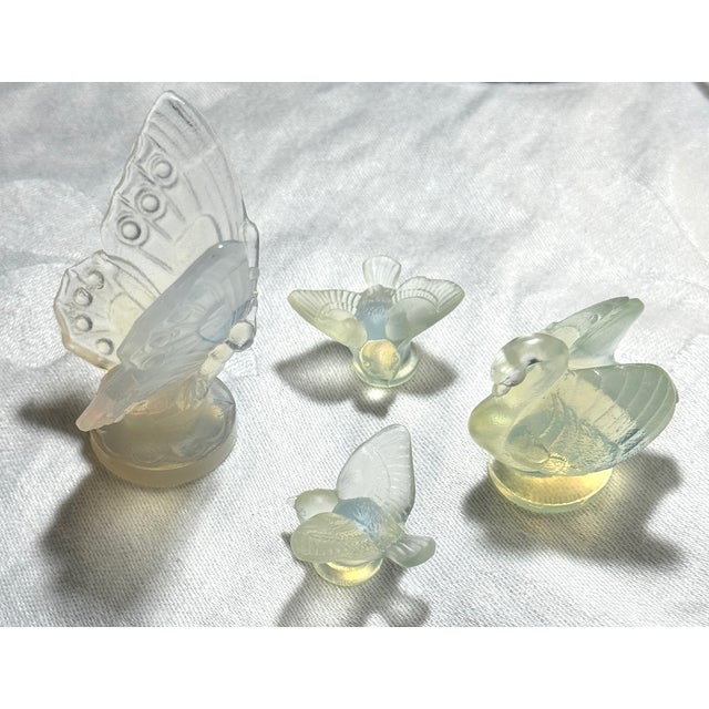 Sabino Paris France Set of Four Signed Vintage Opalescent Figures Circa 1930's: Butterfly, Swan and 2 Mini Birds After...