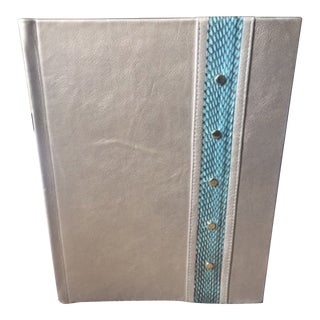 Rare R & Y Augousti Paris Leather Photo Album With Blue Cobra Snakeskin & Gold Studs NWT For Sale