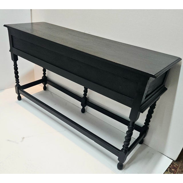 Antique Kittinger Two Drawer Ebonized Oak Jacobean Style Sideboard / Console Table For Sale - Image 9 of 12