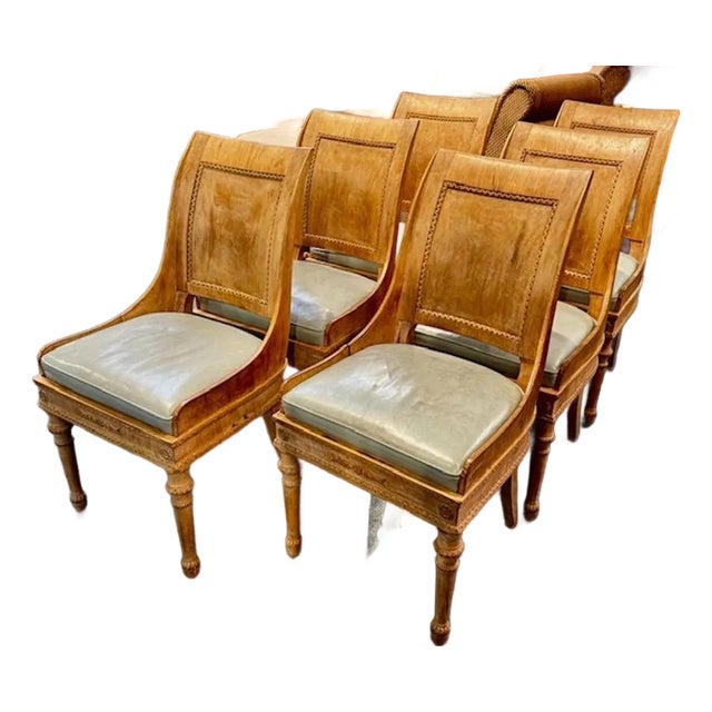 Set of Six French Empire Carved and Bleached Mahogany Dining Chairs For Sale