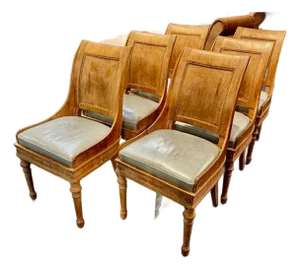 Set of Six French Empire Carved and Bleached Mahogany Dining Chairs