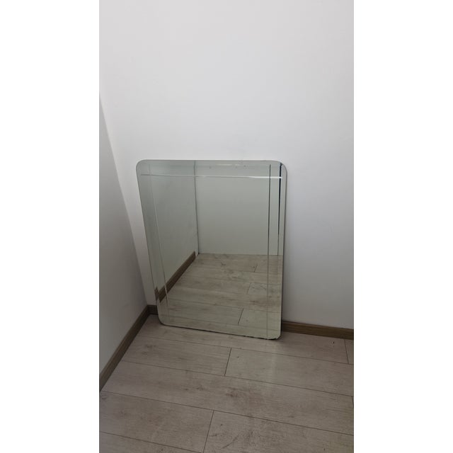 Mid-Century Modern Mirror in Turin Finely Ground Grooves Wooden Structure from Cristal Art, 1970s For Sale - Image 3 of 12