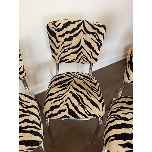 Vintage Chrome Dinette Chairs in Tiger Chenille - Set of 3 For Sale - Image 4 of 10