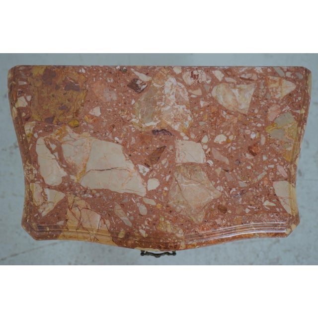 Wood Pair French 3 Drawer Marble Top Commode Nightstands For Sale - Image 7 of 17