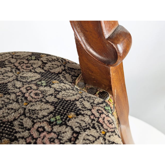 19th Century Sculptural Backrest Walnut and Velvet Sec Dining Chairs, Set of 4 For Sale - Image 11 of 13