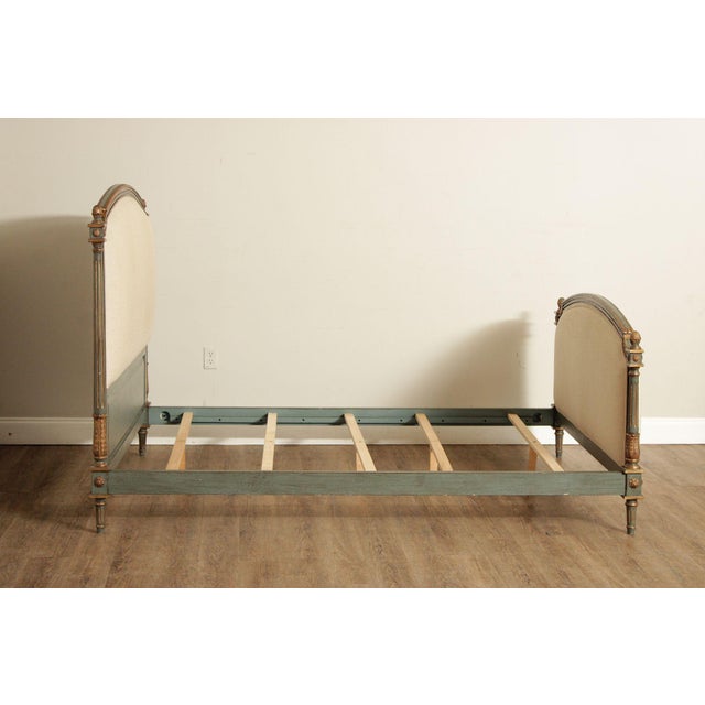 French Market Collection Louis XVI Style Upholstered Queen Bed Frame with Painted Finish For Sale - Image 17 of 18