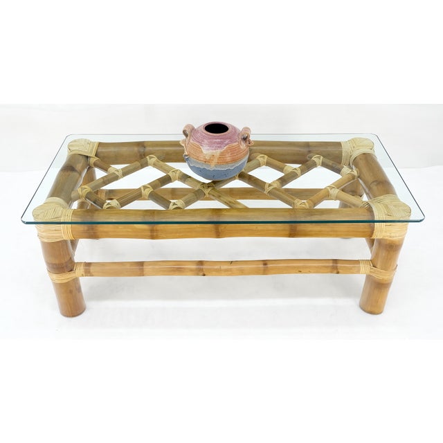 Thick Bamboo 22x46" Rectangle Glass Top Coffee Table Mid Century Modern MINT For Sale - Image 9 of 16
