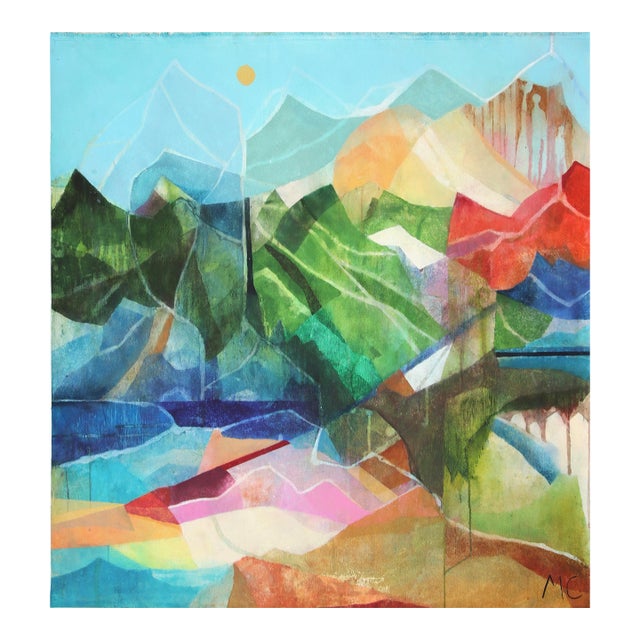 Paradise Mountain II - Original Contemporary Mountain Landscape Acrylic Painting on Canvas by Maria C Bernhardsson For Sale