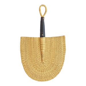 Natural Woven Grass Wall Hand Fan Leather Handle