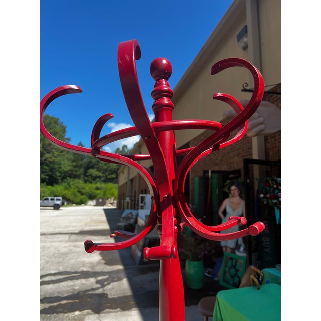 Red Wooden Vintage Hat/Coat Rack, Slight Condition Issue For Sale - Image 4 of 7