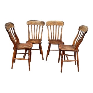 Victorian Oak Kitchen Chairs, Set of 4 For Sale