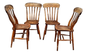 Victorian Oak Kitchen Chairs, Set of 4