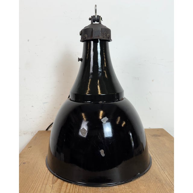 Industrial Bauhaus Pendant Lamp in Black Enamel, 1930s For Sale - Image 16 of 18