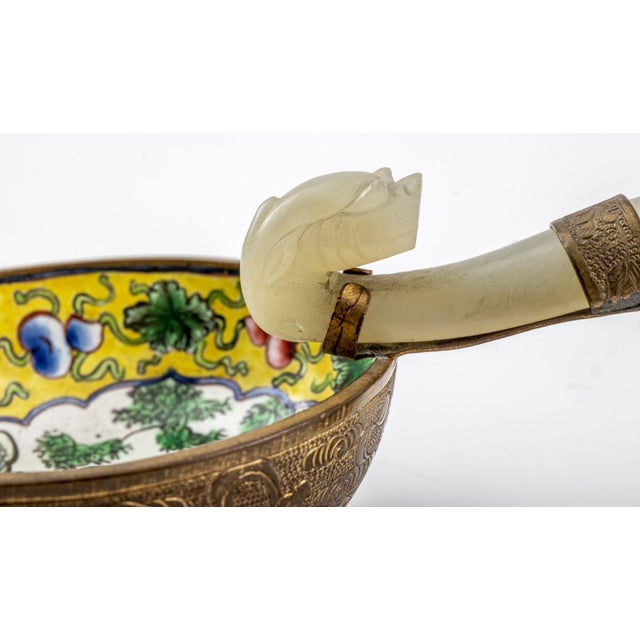 Metal Chinese Jade Belt Hook Mounted Enamel Bowl For Sale - Image 7 of 11