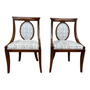 Pair of Antique Biedermeier Style Mahogany Upholstered Side Chairs.