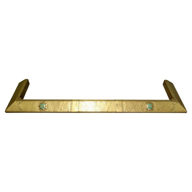 Late 19th Century Antique Arts and Crafts Brass Fender with Green Enamel Cabochon, 1880 For Sale - Image 5 of 5