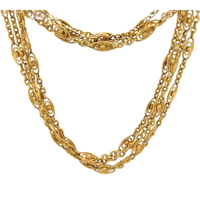 Late 19th Century Victorian, Yellow Gold Fancy Link Muff Long Chain Necklace, 63 Inches For Sale - Image 4 of 6