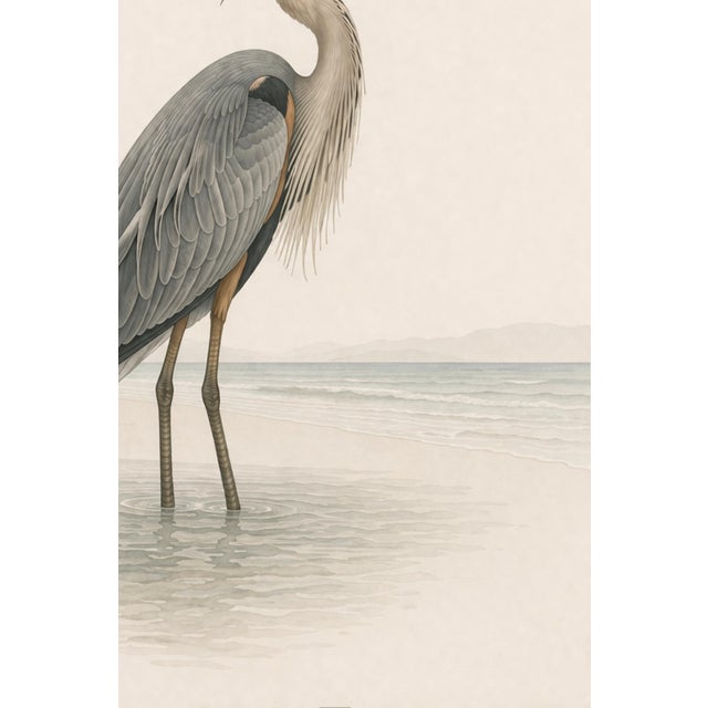 Black Great Blue Heron Coastal Study, Neutral Bird Wall Art Print, 24″ × 36″ Reproduction For Sale - Image 8 of 10