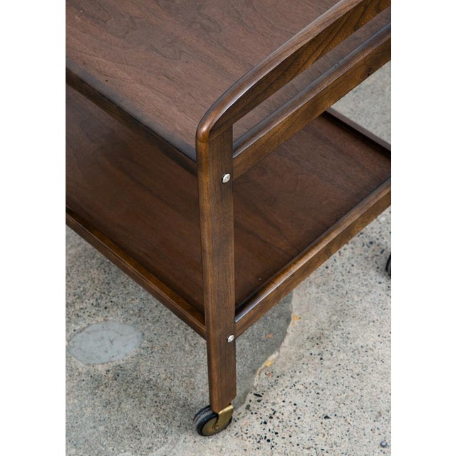 Wood 1960s Mid Century Modern Serving Cart Trolley Wood Rolling Bar Walnut Serving For Sale - Image 7 of 12