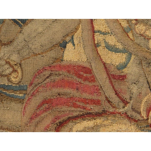 17th Century Fine Brussels Tapestry, Silk Wool, Green, Blue, Red, Battle Scene For Sale - Image 11 of 12