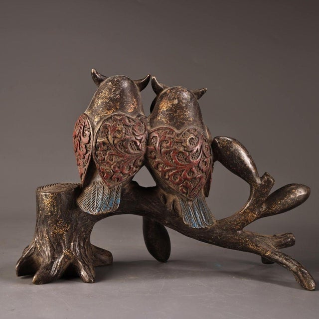 Bronze Figure of Two Owls Perched on a Tree Stump For Sale - Image 4 of 10