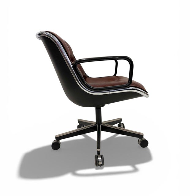 Charles Pollock Knoll Pollock Chair in Whiskey Leather, Steel Frame For Sale - Image 4 of 9