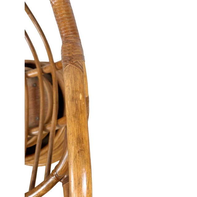 Tan Vintage Rattan Swivel Rocker Lounge Chair With Tufted Floral Cushions For Sale - Image 8 of 15