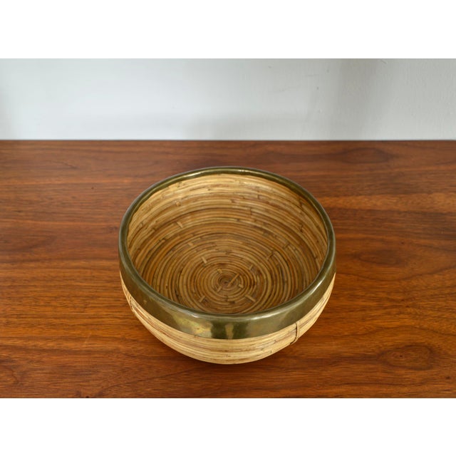 Rattan, Cane and Brass Basket by Vivai Del Sud, Italy, 1970s For Sale - Image 4 of 12