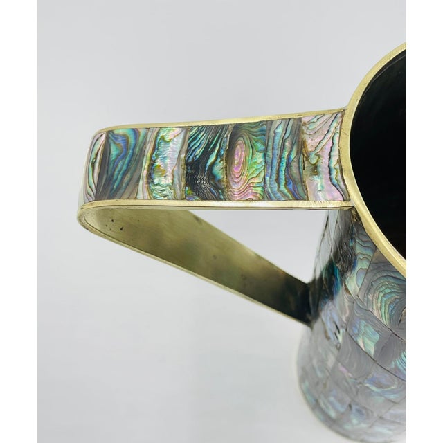 1960s Los Castillo Taxco Abalone Shell & Brass Pitcher, Mexican Modern For Sale - Image 16 of 18