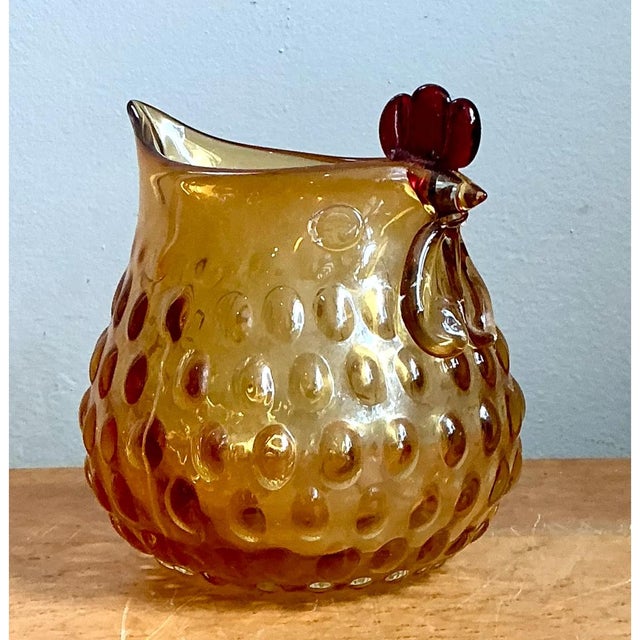 Vintage Amber Glass Chicken Pitcher For Sale - Image 4 of 12