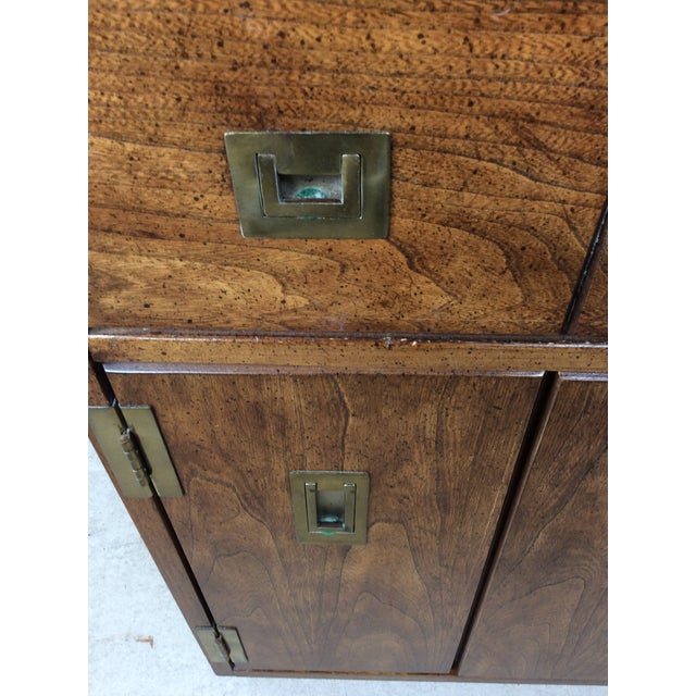 Wood Mid Century Campaign Style Wall Unit With Lighted Glass Shelf by Stanley Furniture For Sale - Image 7 of 18