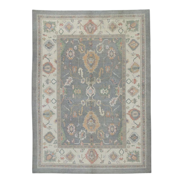 Modern Turkish Oushak Rug 10'7" x 13'9" For Sale