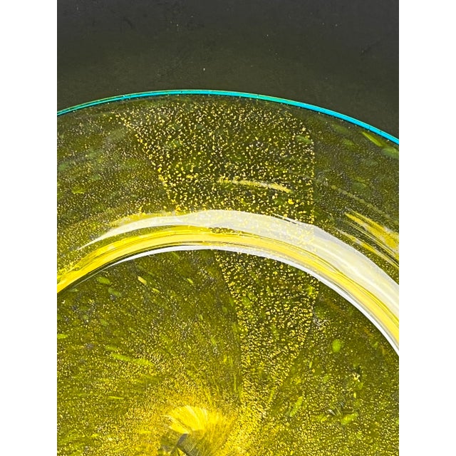 Mid 20th Century Mid 20th Century Murano Glass Venetian Hand Blown Luminescent Yellow Plates With 24k Gold- Set of 12 For Sale - Image 5 of 7