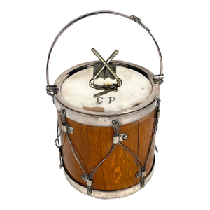 An Antique English Oak & Silver Plated Drum Shape Ice Bucket