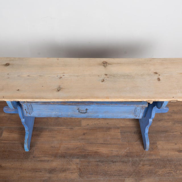 Early 19th-Century Swedish Pine Console Table With Blue Trestle Base For Sale - Image 4 of 11
