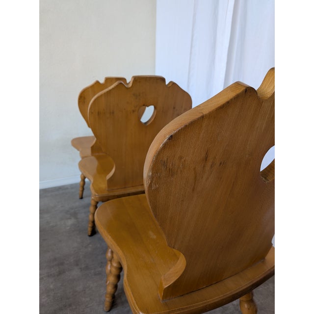 Vintage Tyrolean Farmhouse Heart Cutout Wooden Dining Chairs, 1970s, Set of 4 For Sale - Image 9 of 18