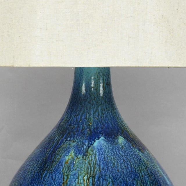 Mid-Century Modern Italian Blue and Teal Drip Glaze Large Ceramic Table Lamp For Sale - Image 4 of 10