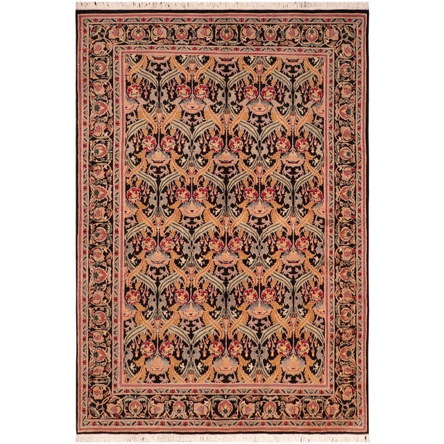 Shabby Chic Floral 1990's Pak-Persian Black/Gold Wool Rug - 6'1'' X 9'5'' For Sale - Image 9 of 9