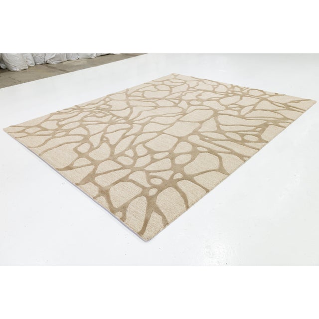 8x10 Organic Hand-Tufted Wool Area Rug - Sand & Cream Modern Abstract For Sale - Image 9 of 10