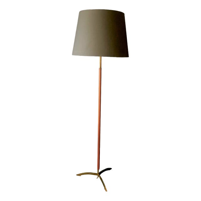 Danish Teak Floor Lamp with Brass Tripod Foot, 1960s For Sale