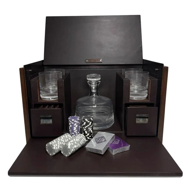 Rare Ralph Lauren Brabham Vice Box Cocktail Poker Set - included is : 1 crystal decanter 4 tumblers 4 RL poker chip rolls...