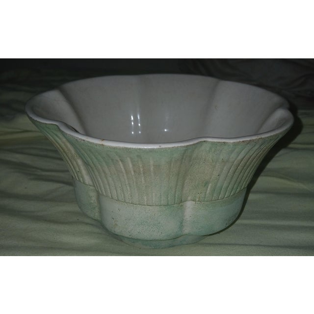 Vintage Turquoise Ruffled Matte Glaze Ceramic Planter For Sale In Naples, FL - Image 6 of 8