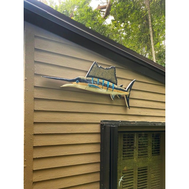 Contemporary Unique Glazed Ceramic Sailfish Wall Sculpture by Florida Artist Rexx Fisher 1/1 For Sale - Image 3 of 6