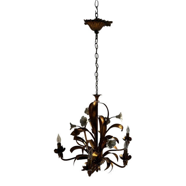 Vintage Regency Six Arm Gilt Lily Chandelier For Sale