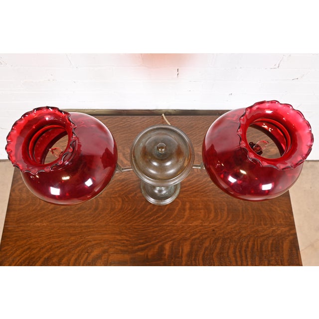 Metal Tiffany & Co. Antique Bronze Argon Double Student Desk Lamp, Late 19th Century For Sale - Image 7 of 12